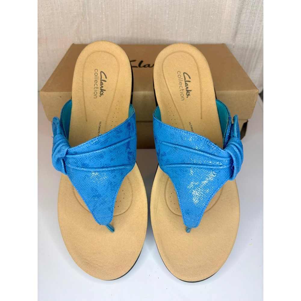 Clarks Laurieann Rae Turquoise Blue Metallic Knot Thong Sandals Womens 12W NEW